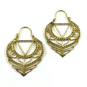 Gold Color Intricate Design Brass Hoop Earrings